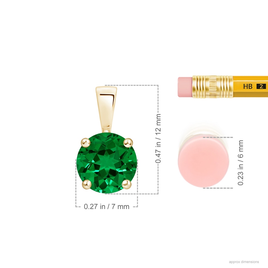 7mm Labgrown Classic Prong-Set Round Lab-Grown Emerald Solitaire Pendant in Yellow Gold ruler