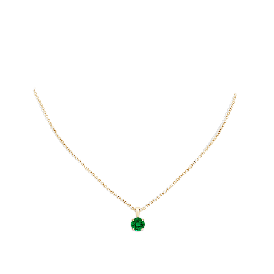 7mm Labgrown Classic Prong-Set Round Lab-Grown Emerald Solitaire Pendant in Yellow Gold pen