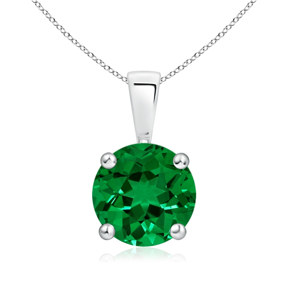 8mm Labgrown Classic Prong-Set Round Lab-Grown Emerald Solitaire Pendant in S999 Silver 