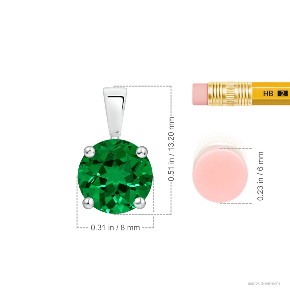 8mm Labgrown Classic Prong-Set Round Lab-Grown Emerald Solitaire Pendant in S999 Silver ruler