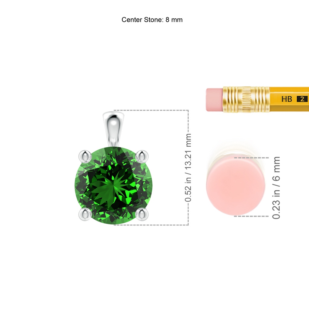 8mm Labgrown Lab-Grown Classic Round Emerald Solitaire Pendant in White Gold ruler