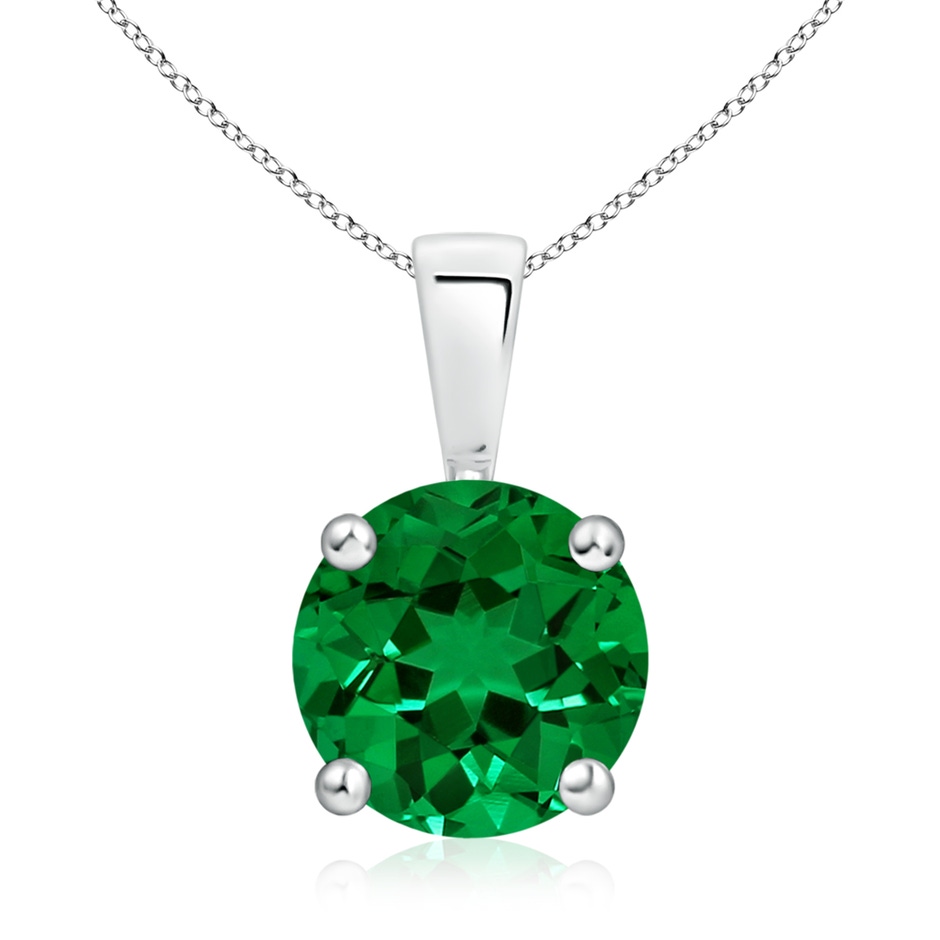9mm Labgrown Classic Prong-Set Round Lab-Grown Emerald Solitaire Pendant in S999 Silver 