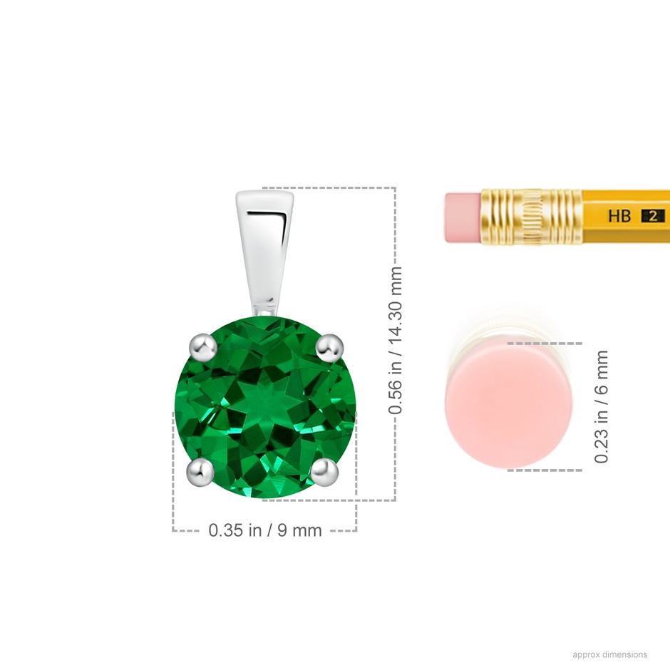 9mm Labgrown Classic Prong-Set Round Lab-Grown Emerald Solitaire Pendant in S999 Silver ruler