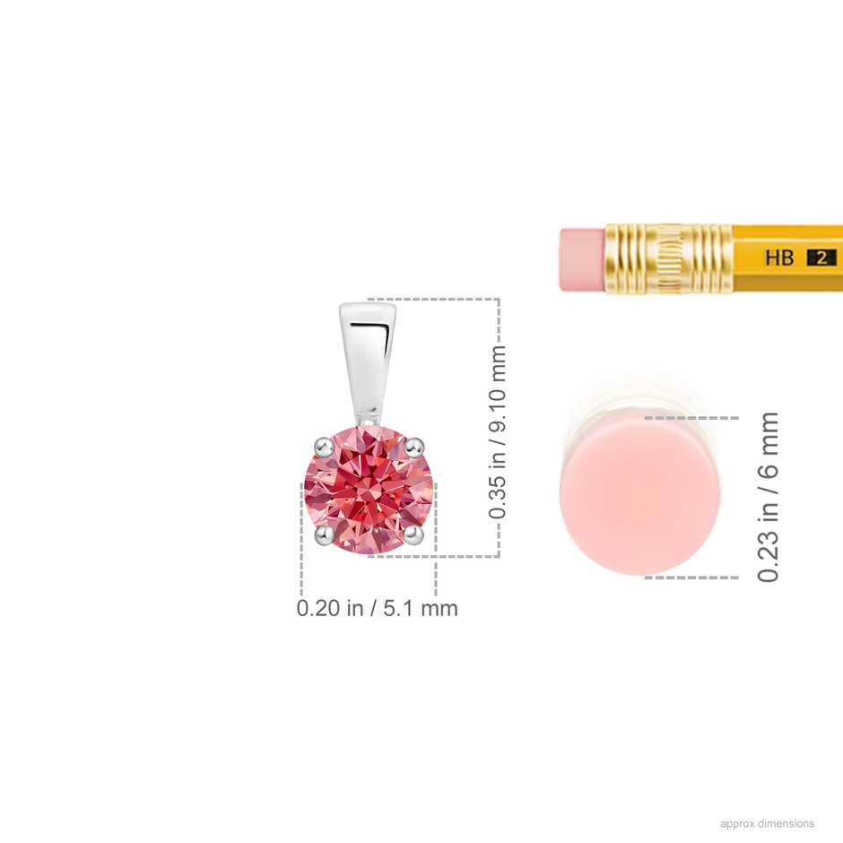 5.1mm Labgrown Classic Prong-Set Round Lab-Grown Fancy Intense Pink Diamond Solitaire Pendant in P950 Platinum ruler