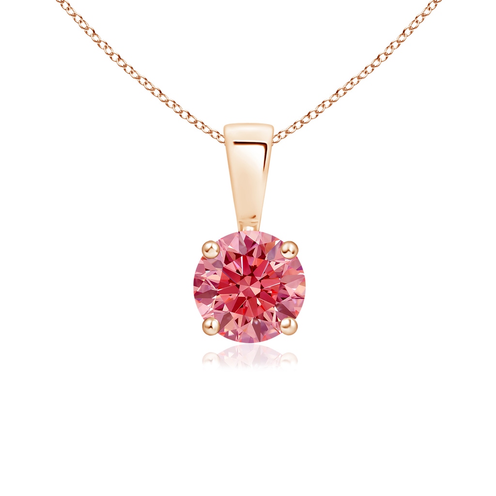 5.1mm Labgrown Classic Round Lab-Grown Fancy Intense Pink Diamond Solitaire Pendant in Rose Gold