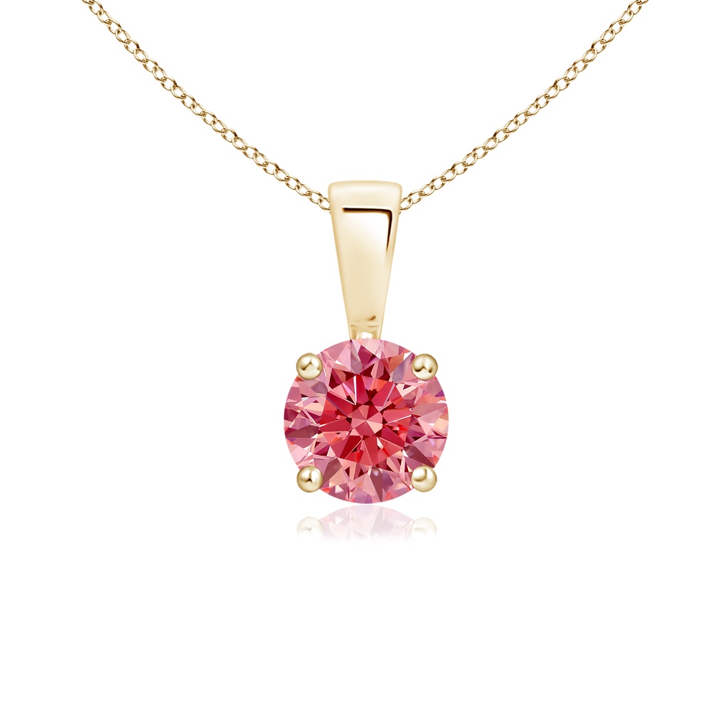 5.1mm Labgrown Classic Round Lab-Grown Fancy Intense Pink Diamond Solitaire Pendant in Yellow Gold