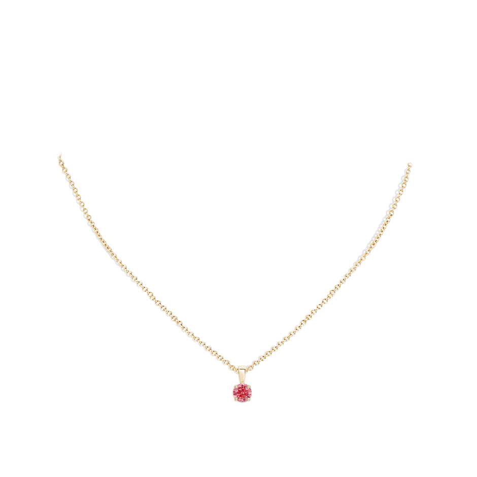 5.1mm Labgrown Classic Prong-Set Round Lab-Grown Fancy Intense Pink Diamond Solitaire Pendant in Yellow Gold pen