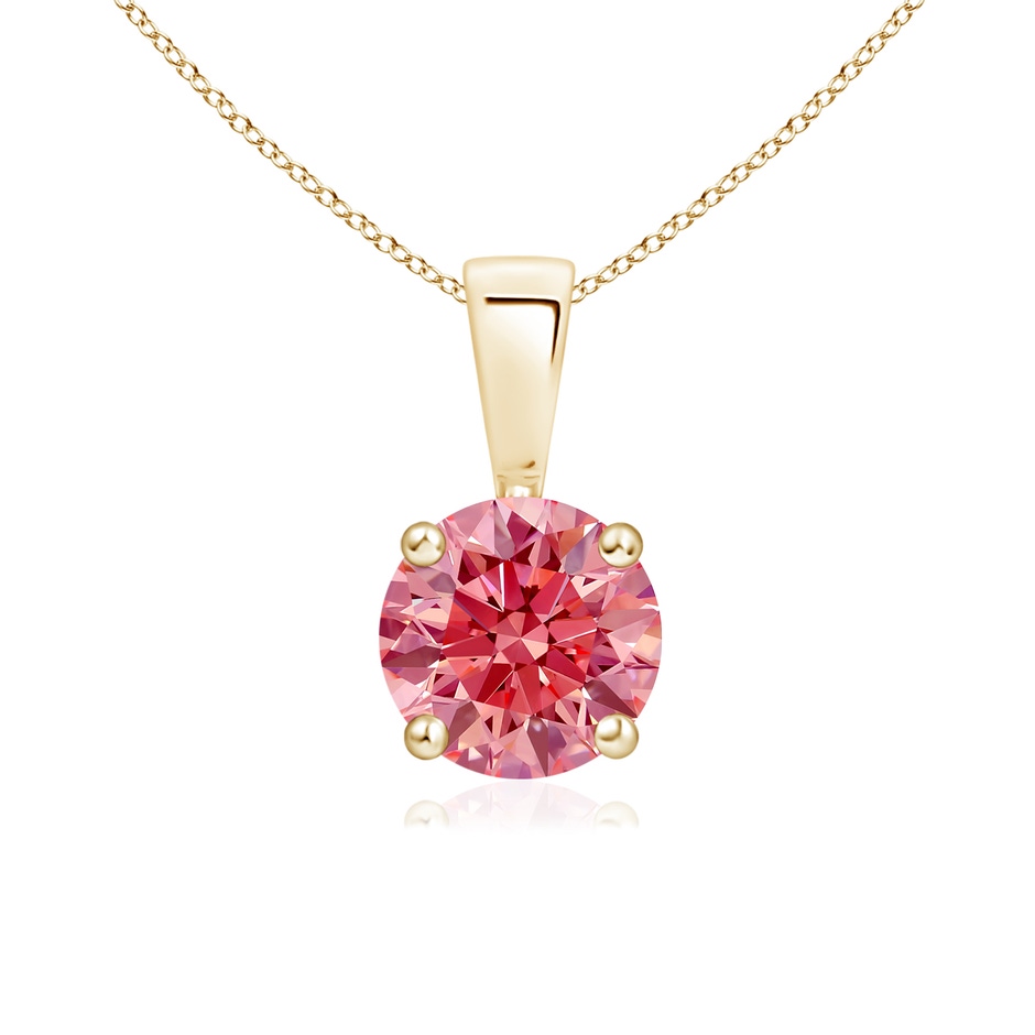6.4mm Labgrown Classic Prong-Set Round Lab-Grown Fancy Intense Pink Diamond Solitaire Pendant in Yellow Gold 