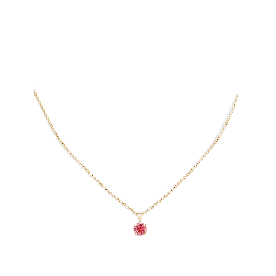 6.4mm Labgrown Classic Prong-Set Round Lab-Grown Fancy Intense Pink Diamond Solitaire Pendant in Yellow Gold pen