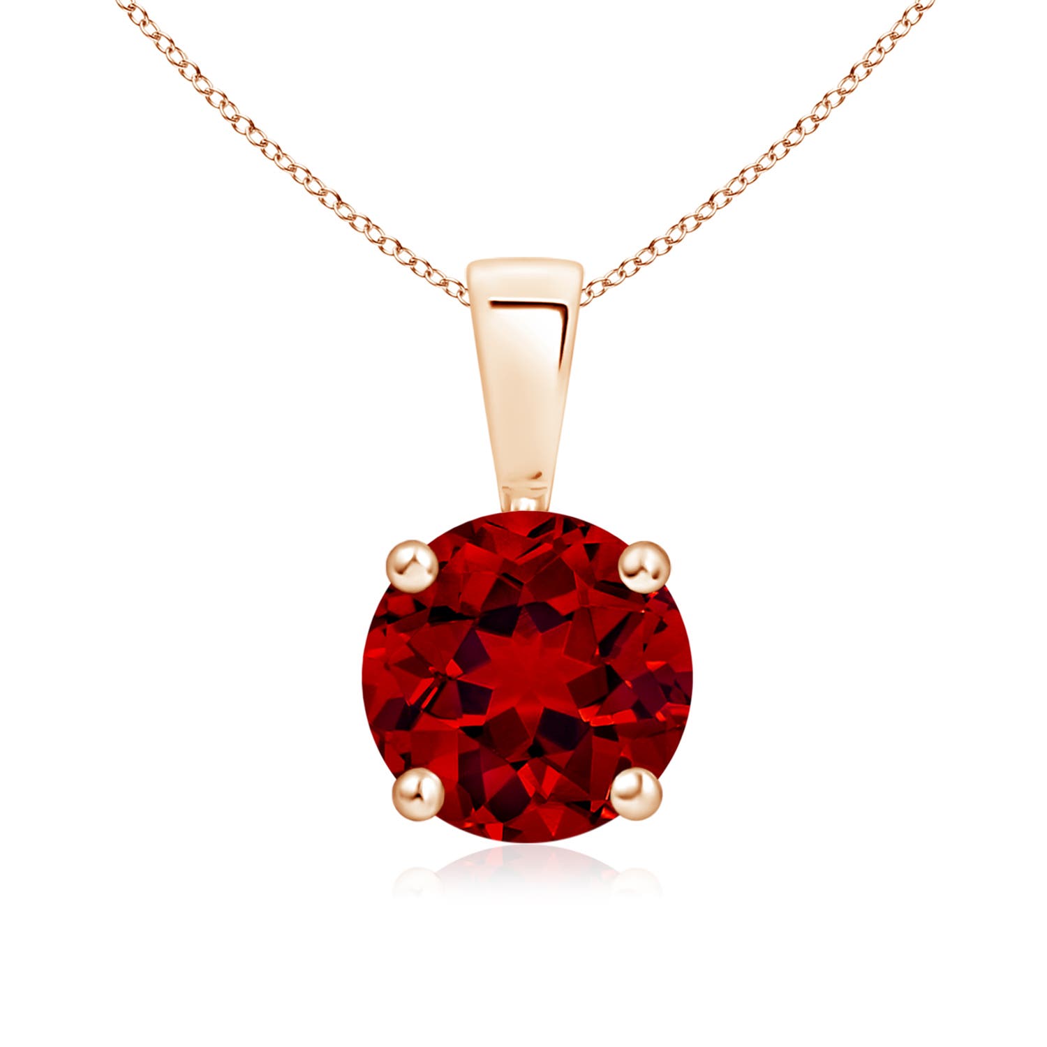 7mm Labgrown Classic Prong-Set Round Lab-Grown Ruby Solitaire Pendant in 18K Rose Gold