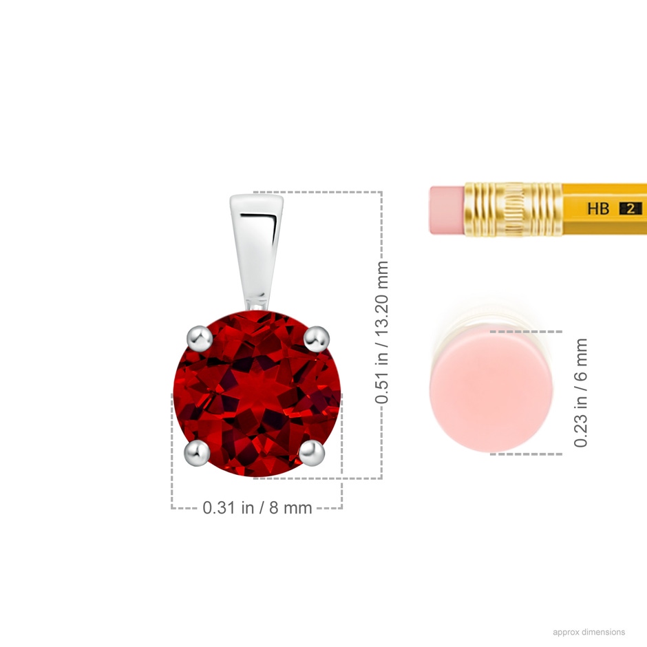 8mm Labgrown Classic Prong-Set Round Lab-Grown Ruby Solitaire Pendant in S999 Silver ruler