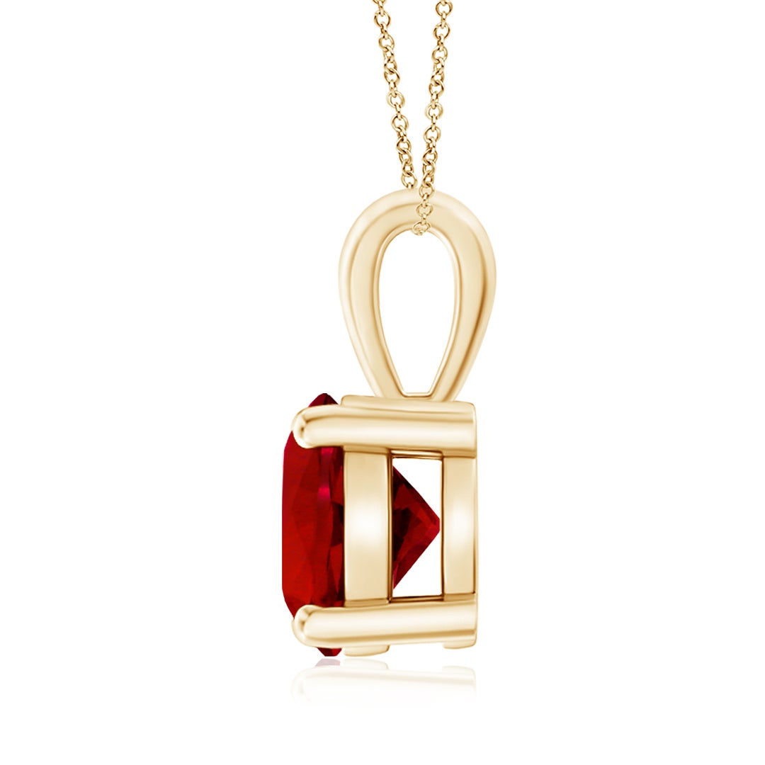 8mm Labgrown Classic Prong-Set Round Lab-Grown Ruby Solitaire Pendant in Yellow Gold - side 3