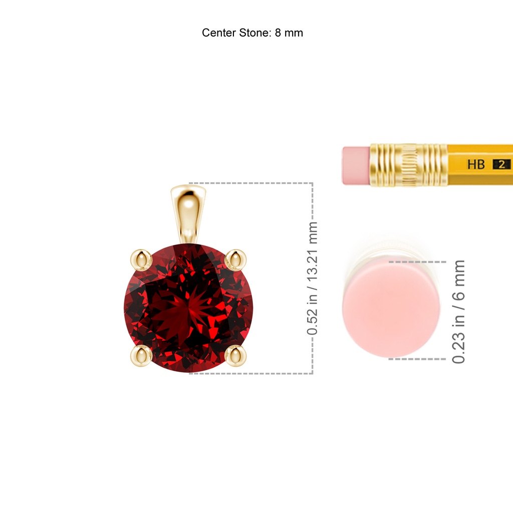 8mm Labgrown Lab-Grown Classic Round Ruby Solitaire Pendant in Yellow Gold ruler