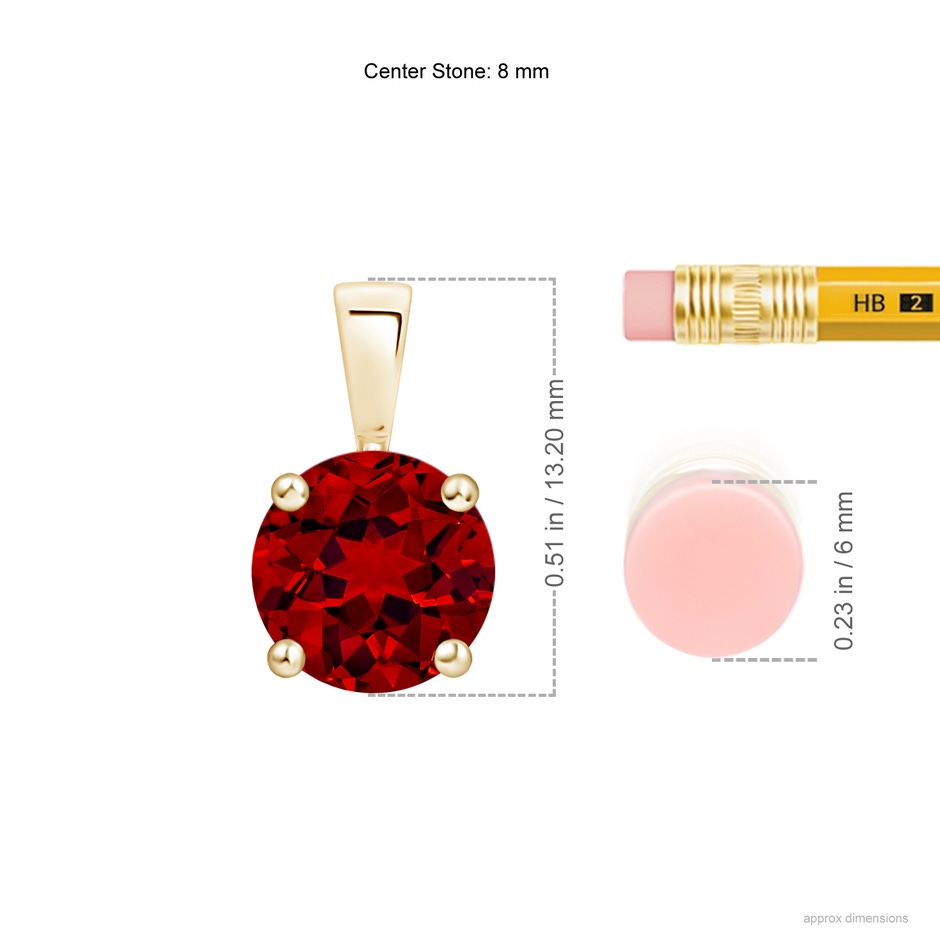 8mm Labgrown Lab-Grown Classic Round Ruby Solitaire Pendant in Yellow Gold ruler