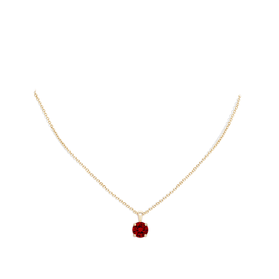 8mm Labgrown Classic Prong-Set Round Lab-Grown Ruby Solitaire Pendant in Yellow Gold - body_neck