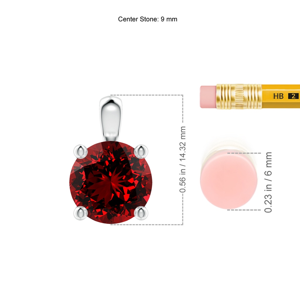 9mm Labgrown Lab-Grown Classic Round Ruby Solitaire Pendant in White Gold ruler