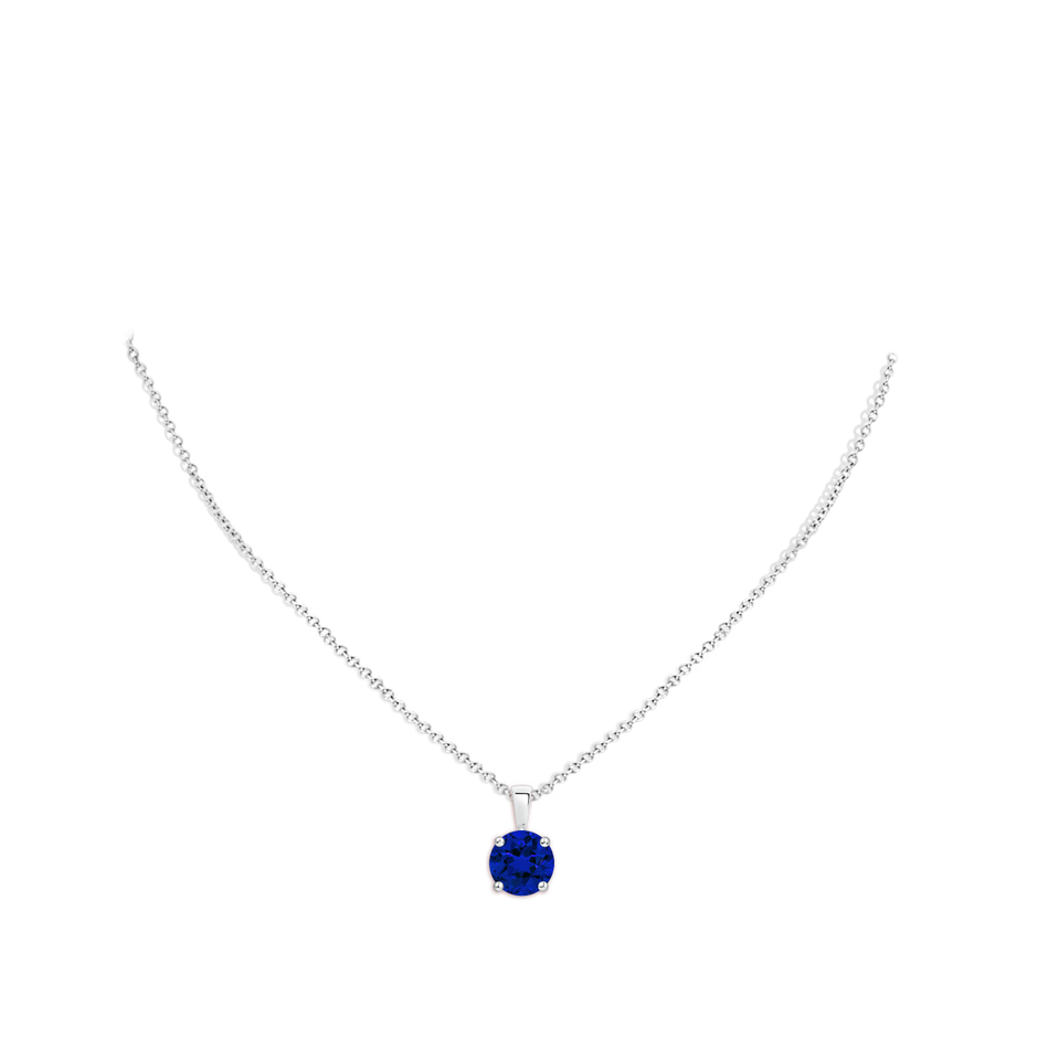 10mm Labgrown Classic Prong-Set Round Lab-Grown Blue Sapphire Solitaire Pendant in 18K White Gold pen