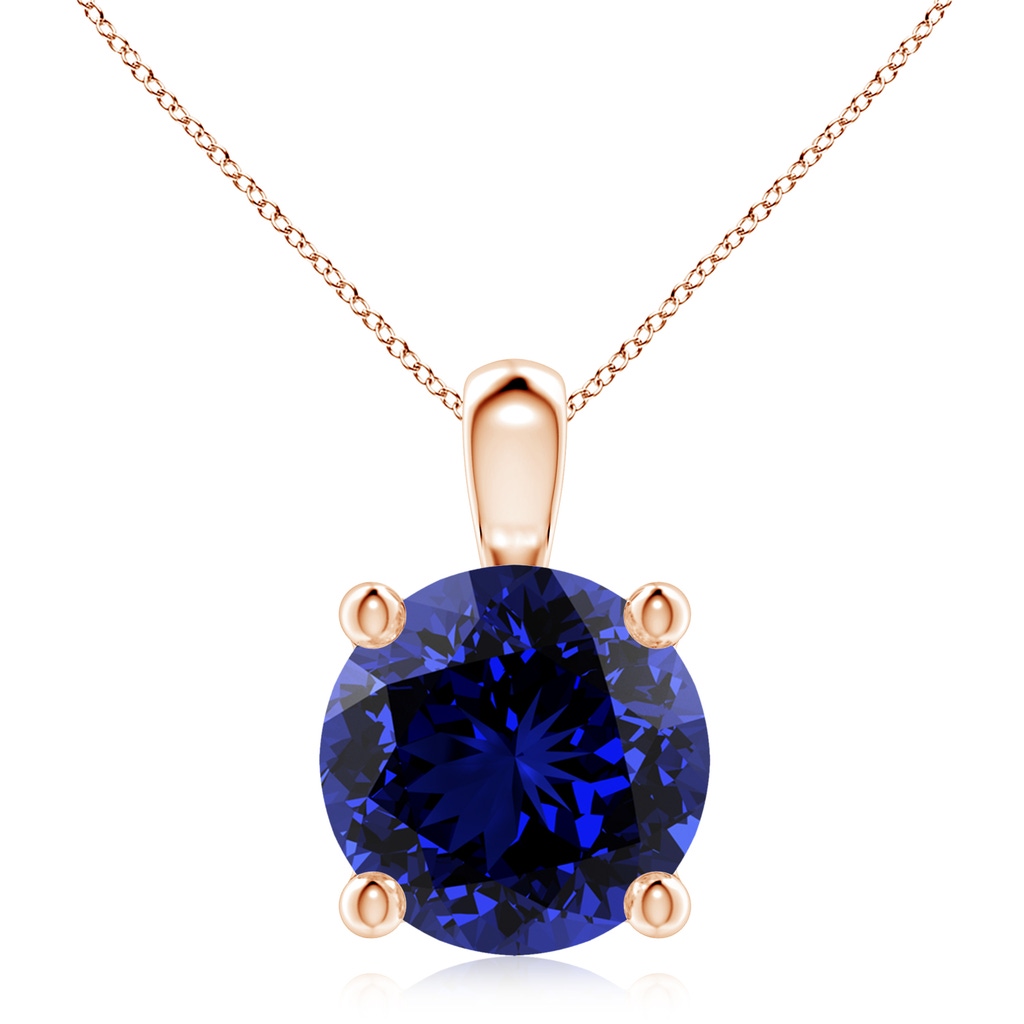 10mm Labgrown Lab-Grown Classic Round Blue Sapphire Solitaire Pendant in Rose Gold