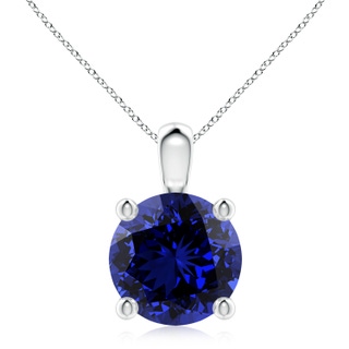 10mm Labgrown Lab-Grown Classic Round Blue Sapphire Solitaire Pendant in S999 Silver