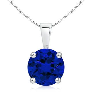 10mm Labgrown Lab-Grown Classic Round Blue Sapphire Solitaire Pendant in S999 Silver