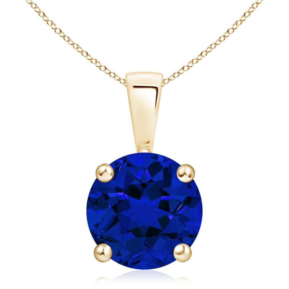 10mm Labgrown Lab-Grown Classic Round Blue Sapphire Solitaire Pendant in Yellow Gold 