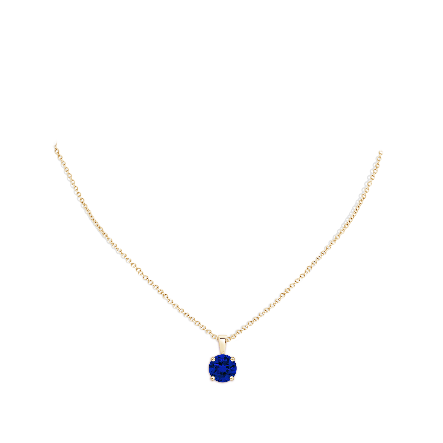10mm Labgrown Classic Prong-Set Round Lab-Grown Blue Sapphire Solitaire Pendant in Yellow Gold - body_neck