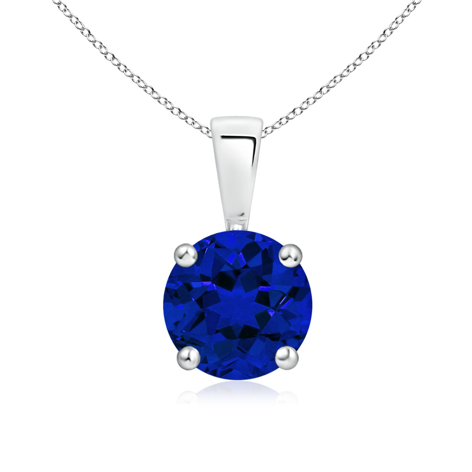 7mm Labgrown Classic Prong-Set Round Lab-Grown Blue Sapphire Solitaire Pendant in 18K White Gold
