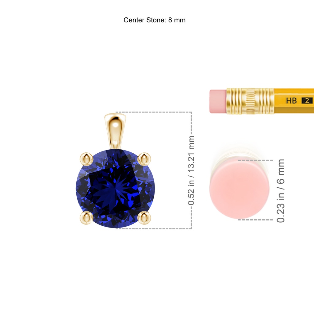 8mm Labgrown Lab-Grown Classic Round Blue Sapphire Solitaire Pendant in Yellow Gold ruler