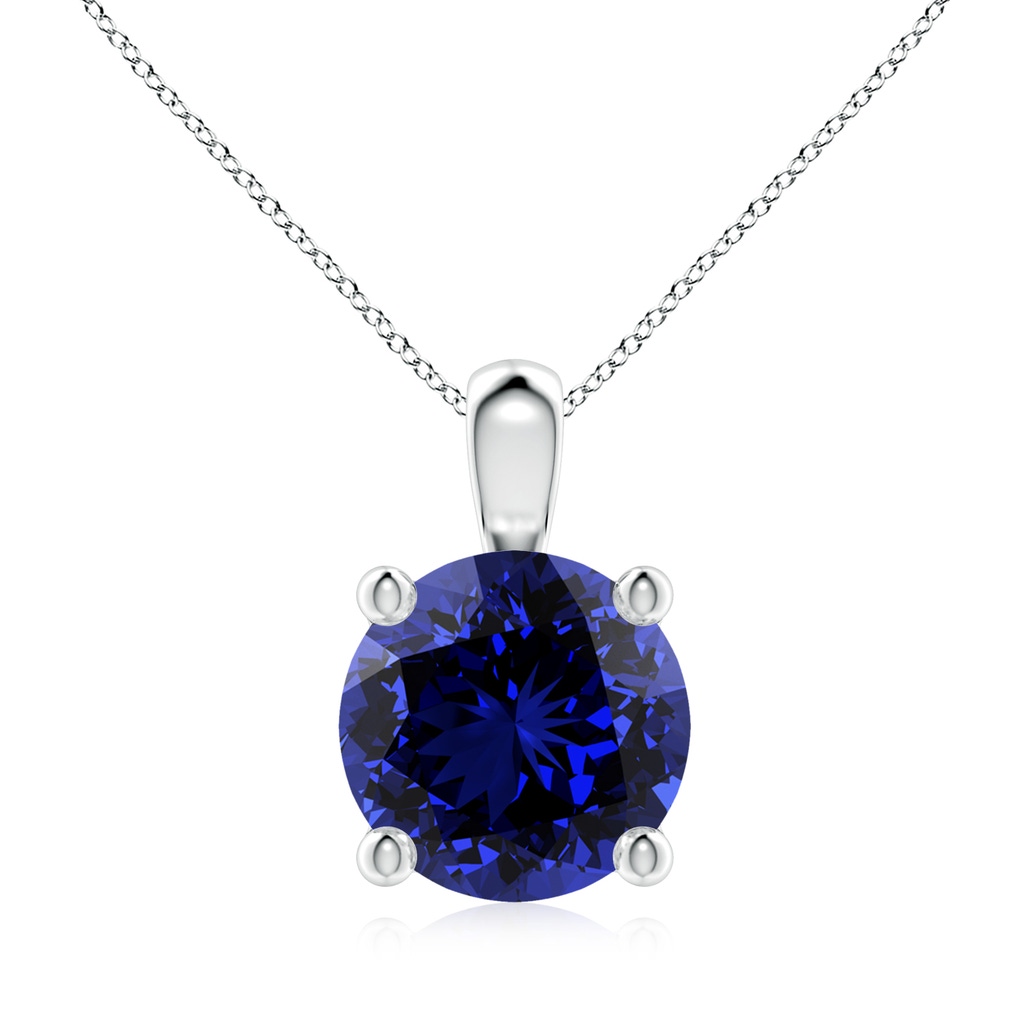 9mm Labgrown Lab-Grown Classic Round Blue Sapphire Solitaire Pendant in 9K White Gold