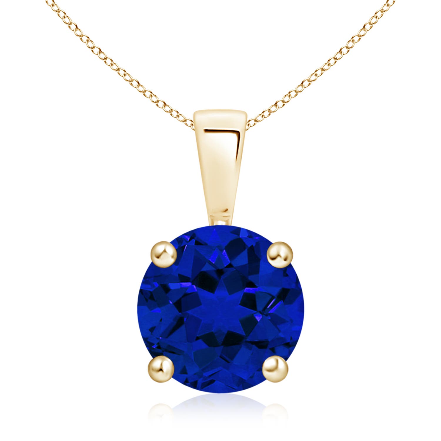 9mm Labgrown Classic Prong-Set Round Lab-Grown Blue Sapphire Solitaire Pendant in Yellow Gold