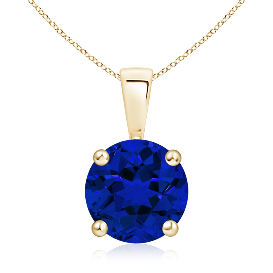 9mm Labgrown Classic Prong-Set Round Lab-Grown Blue Sapphire Solitaire Pendant in Yellow Gold 