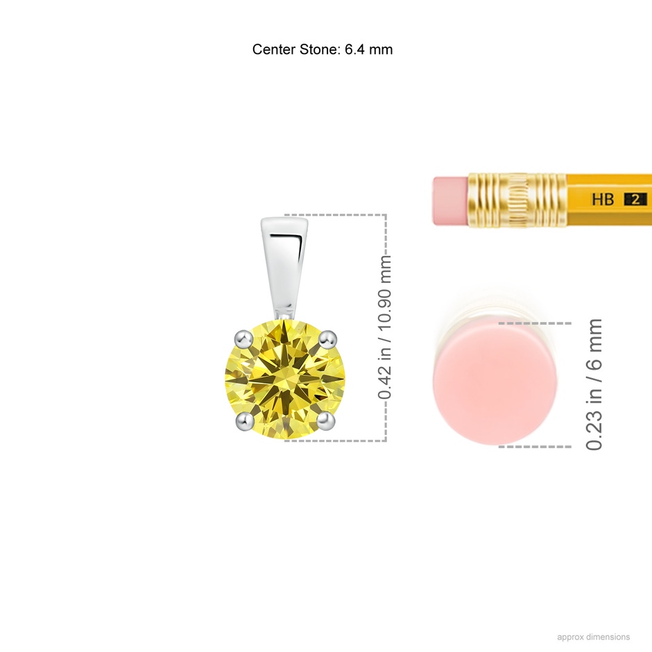 6.4mm Labgrown Classic Round Lab-Grown Fancy Intense Yellow Diamond Solitaire Pendant in White Gold ruler