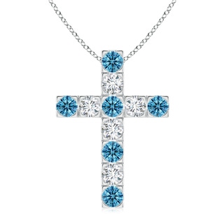 3.5mm Labgrown Flat Prong-Set Lab-Grown Fancy Intense Blue Diamond Cross Pendant in White Gold