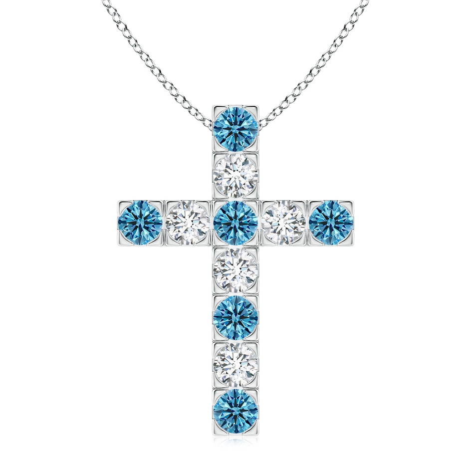 3.5mm Labgrown Flat Prong-Set Lab-Grown Fancy Intense Blue Diamond Cross Pendant in White Gold 