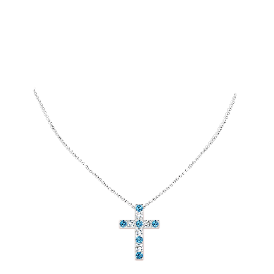 3.5mm Labgrown Flat Prong-Set Lab-Grown Fancy Intense Blue Diamond Cross Pendant in White Gold pen