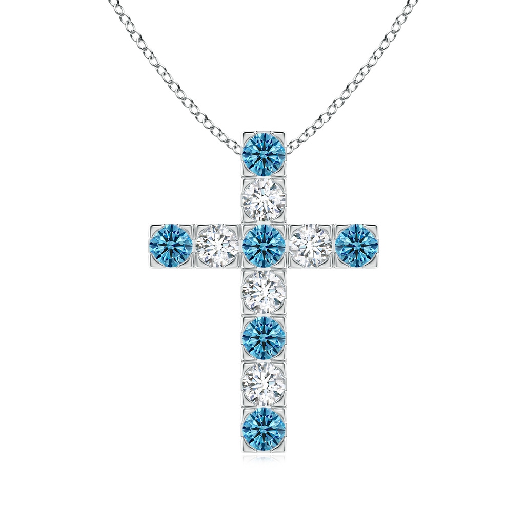 3mm Labgrown Flat Prong-Set Lab-Grown Fancy Intense Blue Diamond Cross Pendant in P950 Platinum