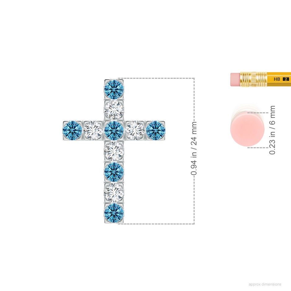 3mm Labgrown Flat Prong-Set Lab-Grown Fancy Intense Blue Diamond Cross Pendant in P950 Platinum ruler
