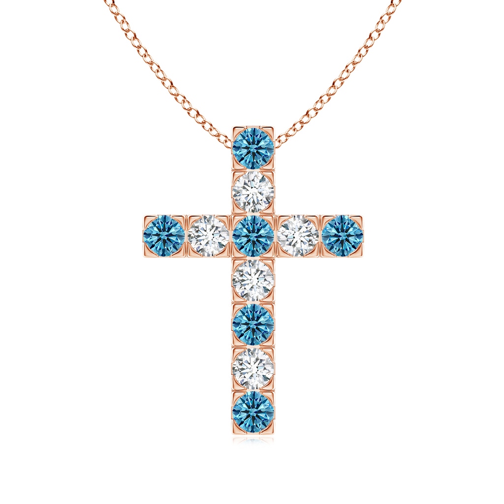 3mm Labgrown Flat Prong-Set Lab-Grown Fancy Intense Blue Diamond Cross Pendant in Rose Gold