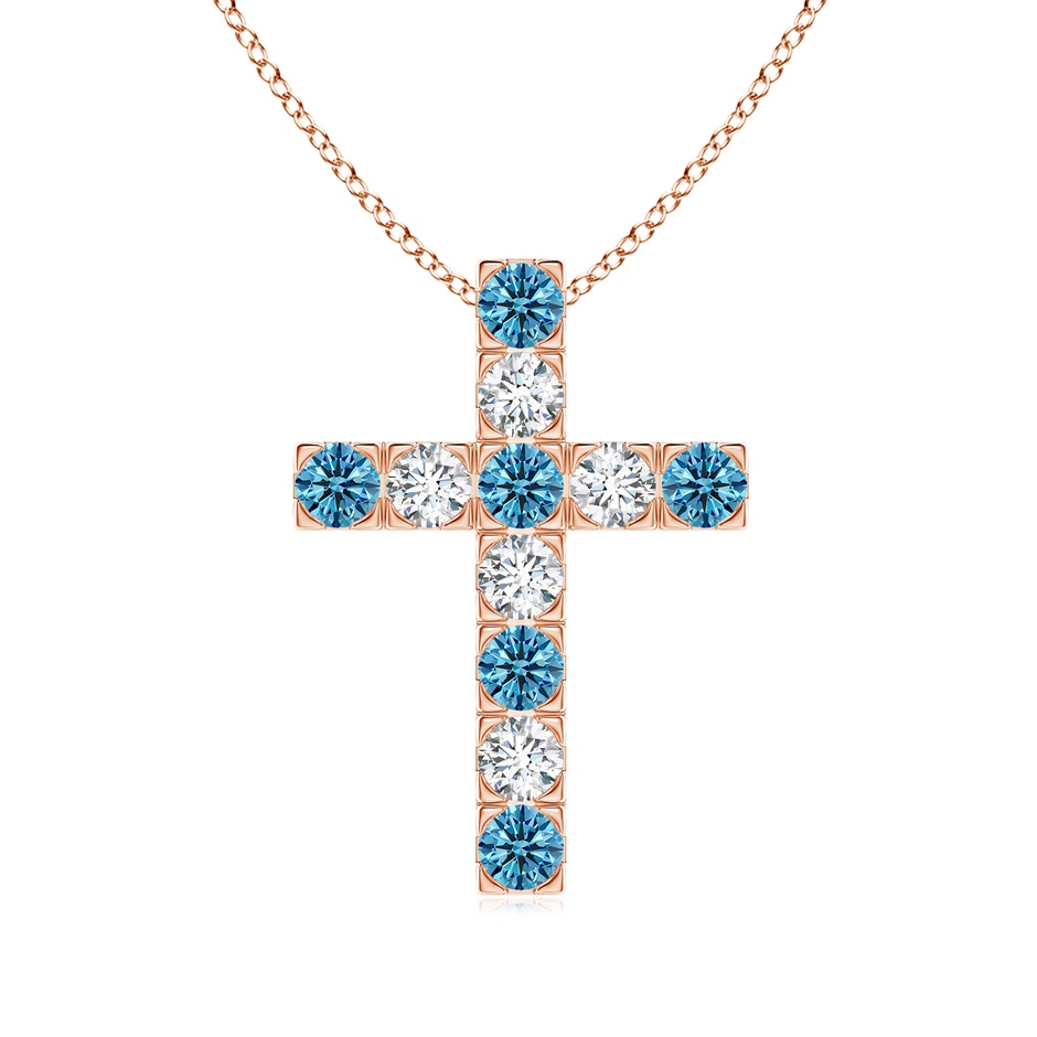 3mm Labgrown Flat Prong-Set Lab-Grown Fancy Intense Blue Diamond Cross Pendant in Rose Gold 
