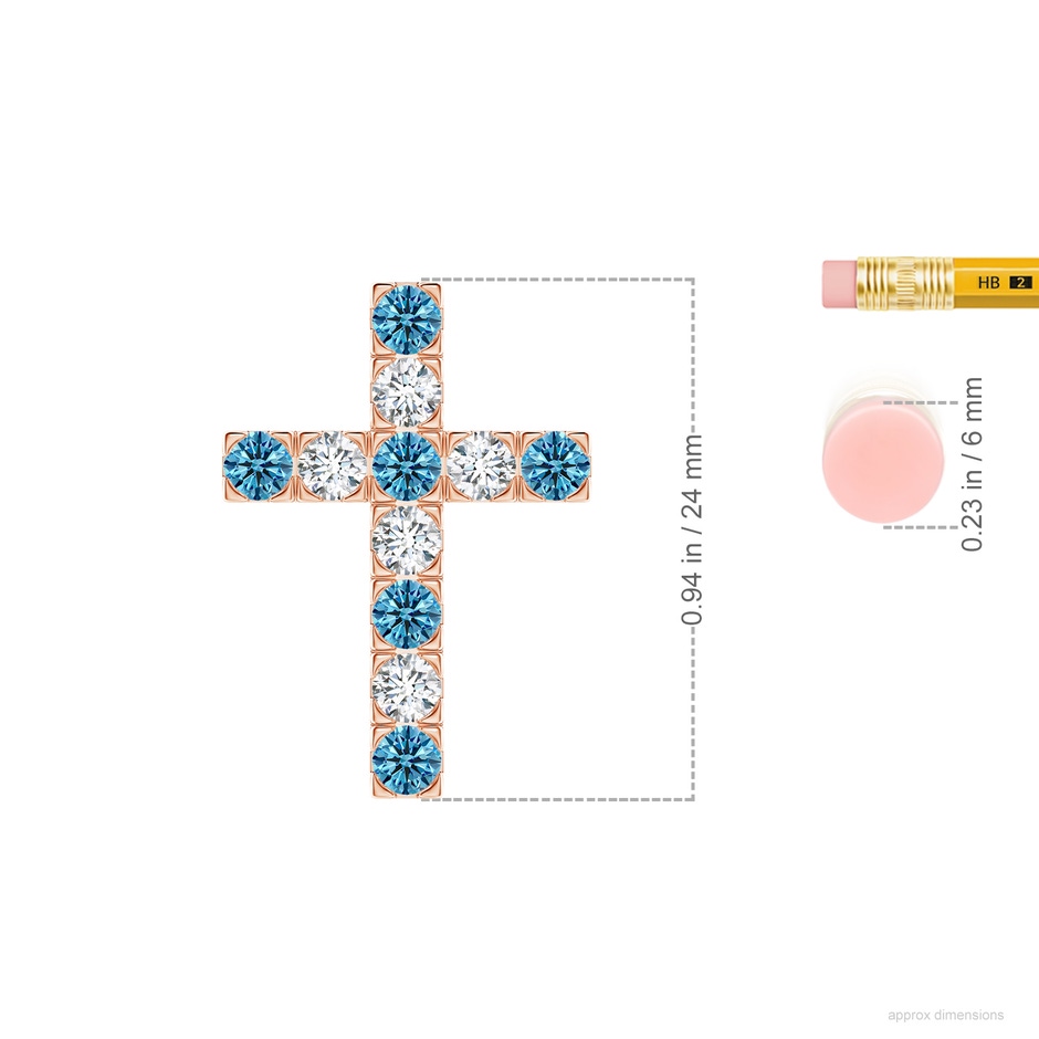 3mm Labgrown Flat Prong-Set Lab-Grown Fancy Intense Blue Diamond Cross Pendant in Rose Gold ruler