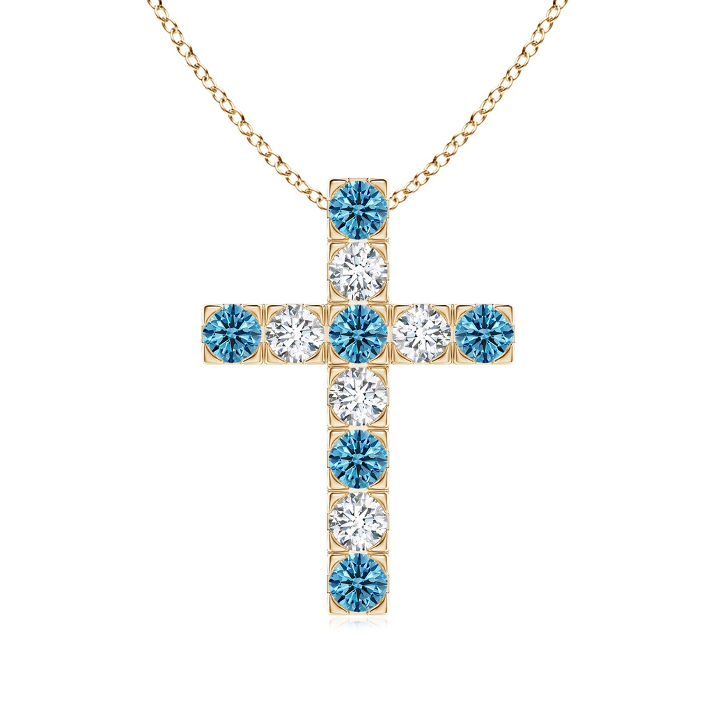 3mm Labgrown Flat Prong-Set Lab-Grown Fancy Intense Blue Diamond Cross Pendant in Yellow Gold