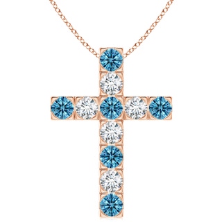 4mm Labgrown Flat Prong-Set Lab-Grown Fancy Intense Blue Diamond Cross Pendant in 18K Rose Gold