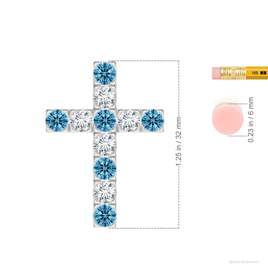 4mm Labgrown Flat Prong-Set Lab-Grown Fancy Intense Blue Diamond Cross Pendant in P950 Platinum ruler
