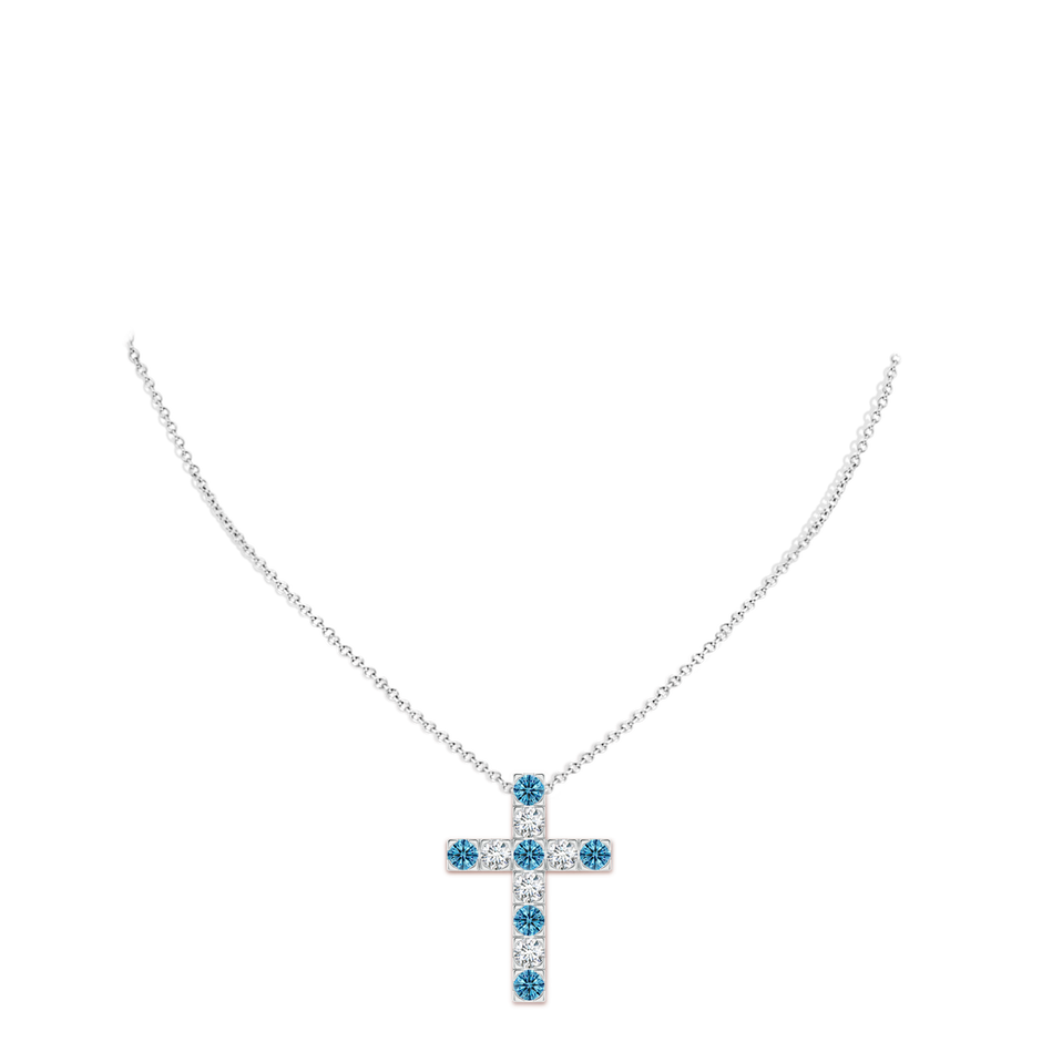 4mm Labgrown Flat Prong-Set Lab-Grown Fancy Intense Blue Diamond Cross Pendant in P950 Platinum pen