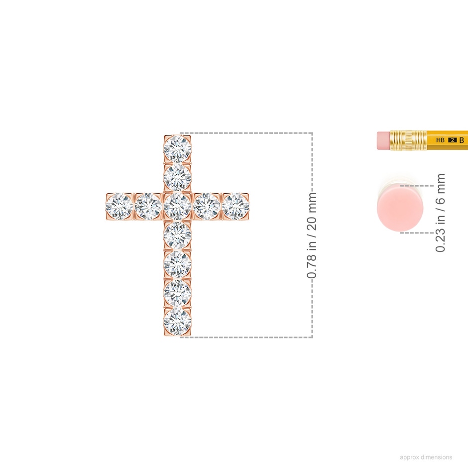 2.5mm FGVS Lab-Grown Flat Prong-Set Diamond Cross Pendant in Rose Gold ruler