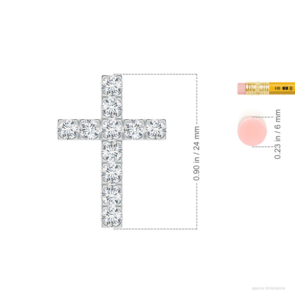 3mm FGVS Lab-Grown Flat Prong-Set Diamond Cross Pendant in White Gold ruler