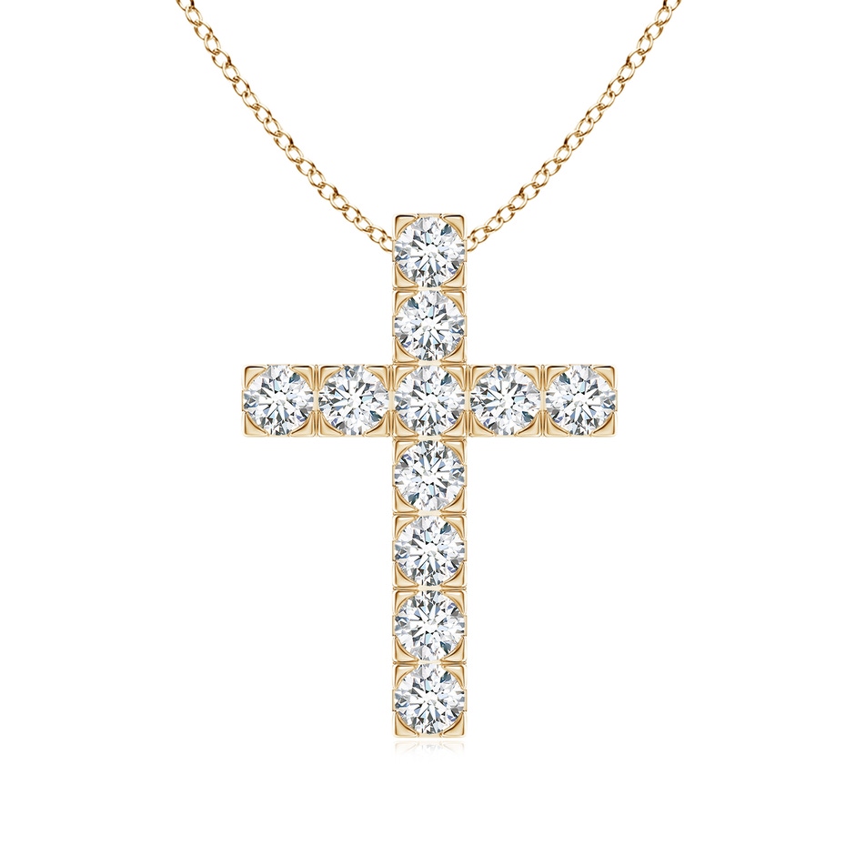 3mm FGVS Lab-Grown Flat Prong-Set Diamond Cross Pendant in Yellow Gold 