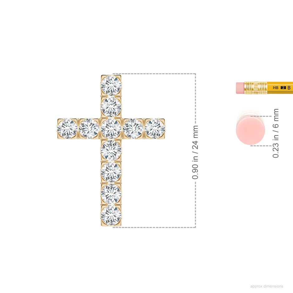 3mm FGVS Lab-Grown Flat Prong-Set Diamond Cross Pendant in Yellow Gold ruler