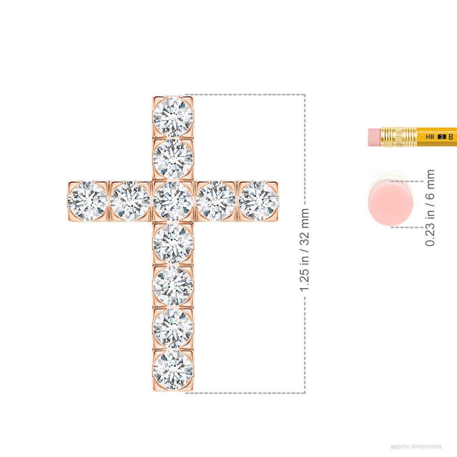 4mm FGVS Lab-Grown Flat Prong-Set Diamond Cross Pendant in Rose Gold ruler