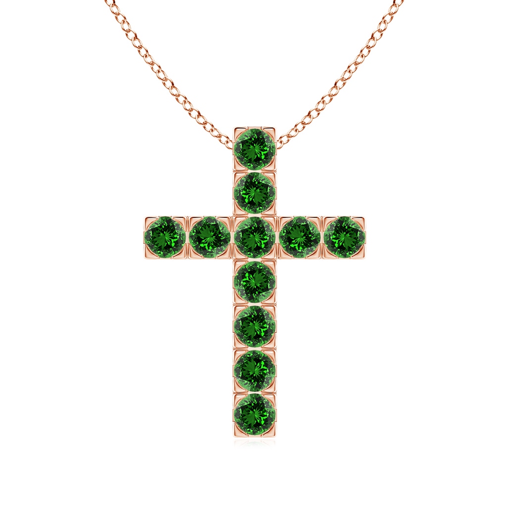 3mm Labgrown Lab-Grown Flat Prong-Set Emerald Cross Pendant in Rose Gold